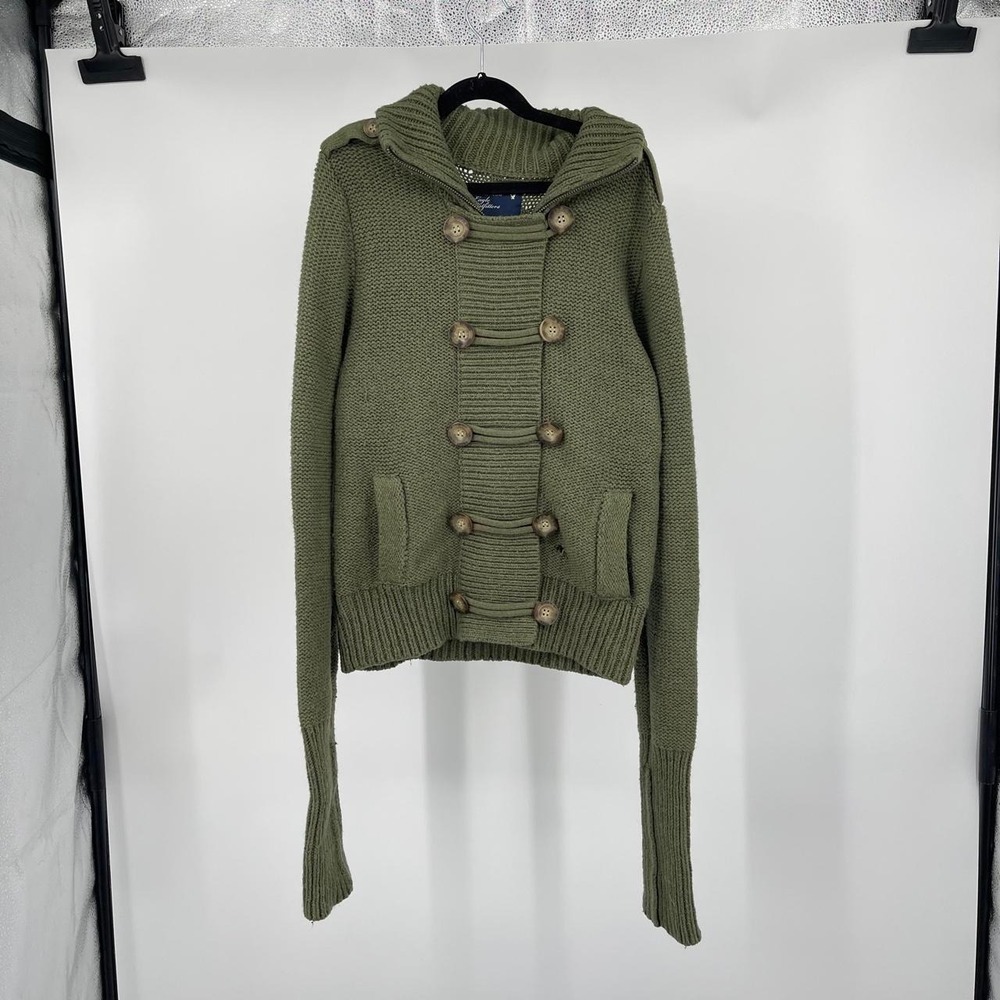 Vintage Y2K American Eagle Women's Cardigan Sweater M Military Grunge Thrashed